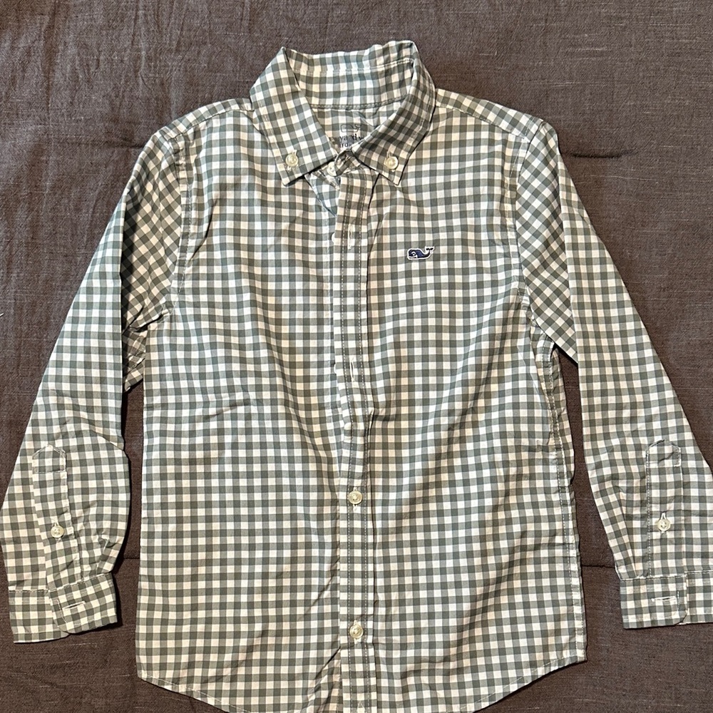 Vineyard Vines Boy’s Green and White Gingham Button Down Shirt